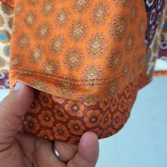 Cato Faux Patchwork Pleated Puff Sleeve Top sz M - Picture 6 of 11